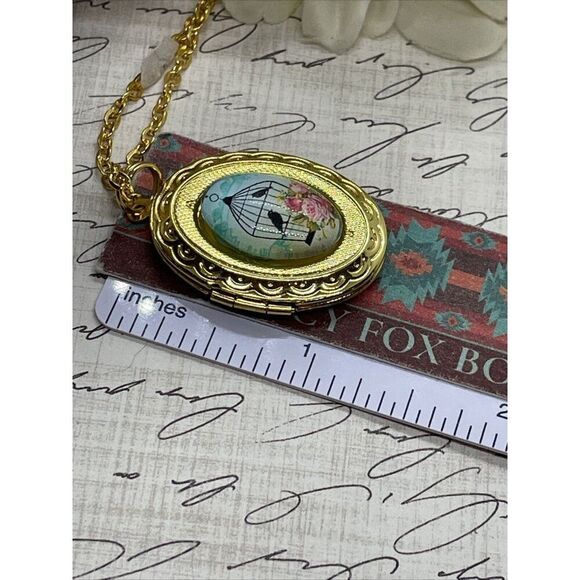 Bright Gold Bird Cage Victorian Locket Necklace Pendant Wedding Mother's day - Picture 11 of 15